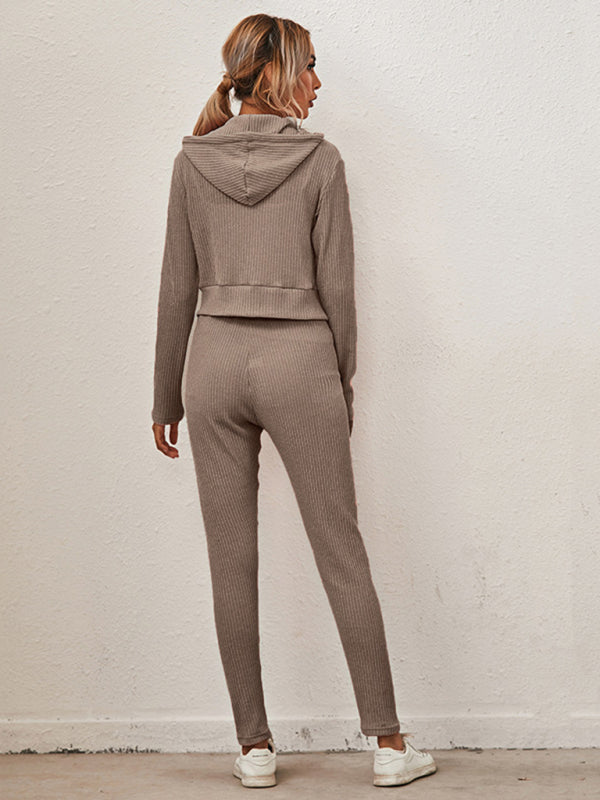 women's hooded cardigan long sleeve zipper casual suit