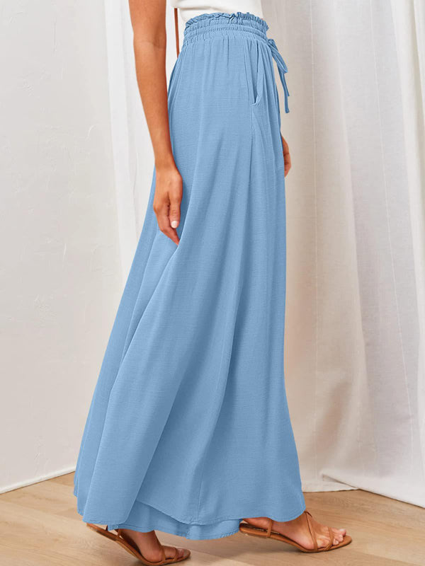 Women's Solid Color Elastic Waist Wide Leg High Waist Trousers