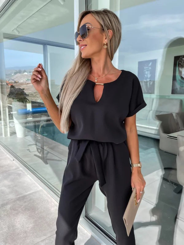 Women's V-neck Slip Pocket Jumpsuit