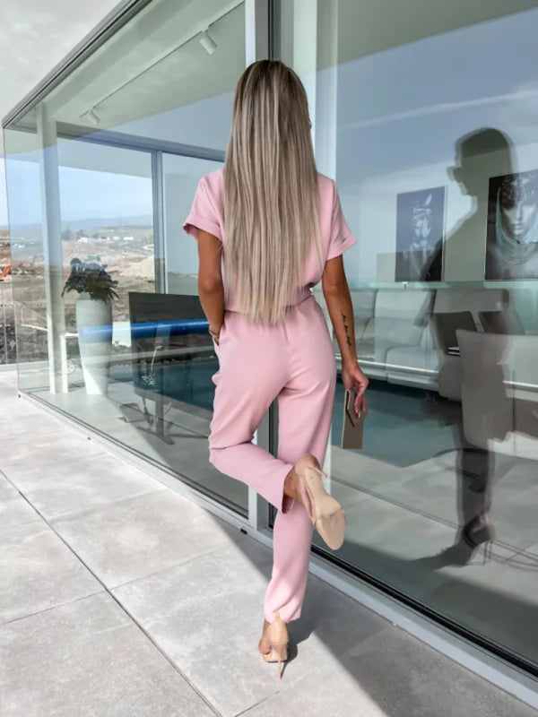 Women's V-neck Slip Pocket Jumpsuit