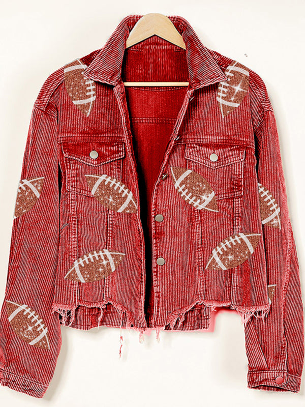 Corduroy and rugby sequined jacket women's short baseball uniform
