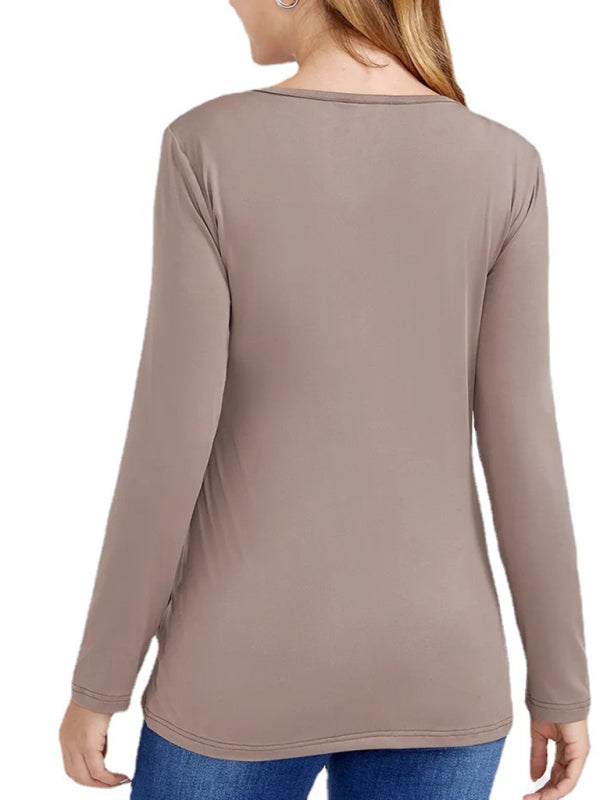 Women Long Sleeve Wrap Tie Maternity Blouse